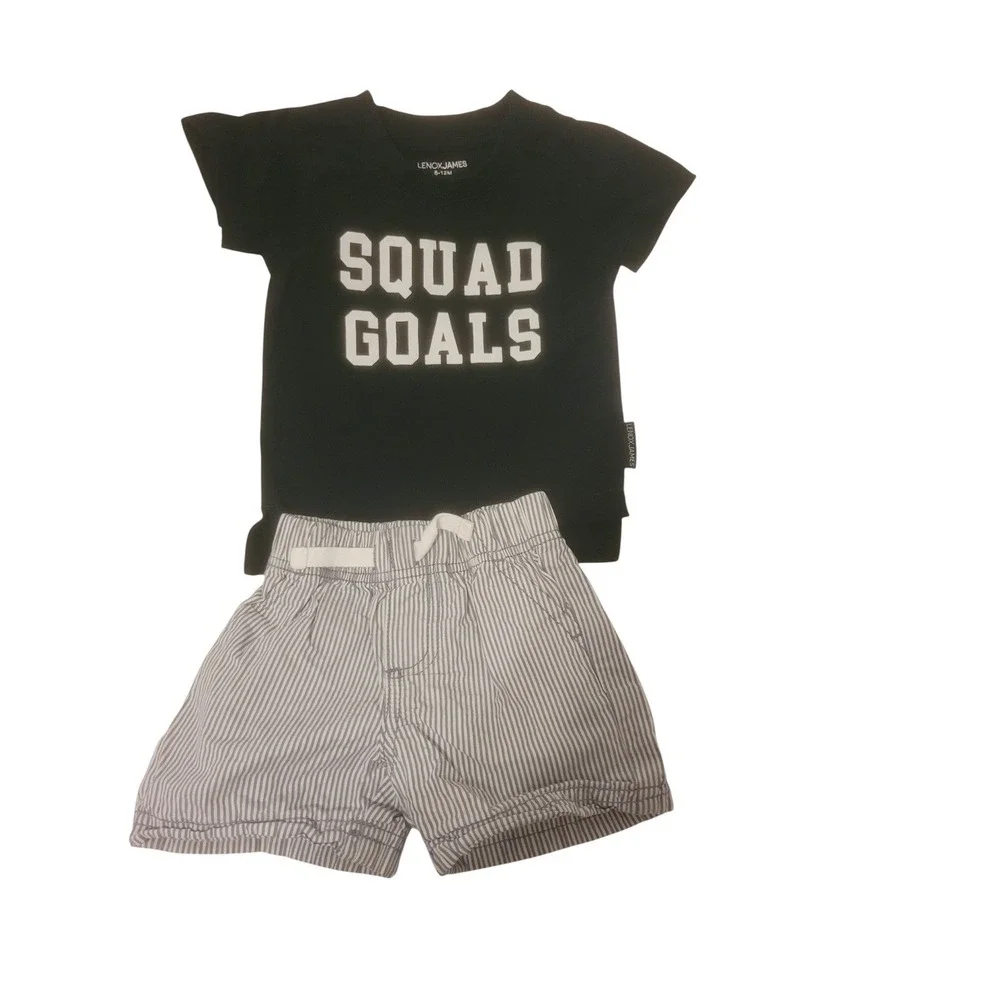 Lenox James‎ Squad Goals Shirt and Carters Striped Shorts Set 6-12M 6-9M